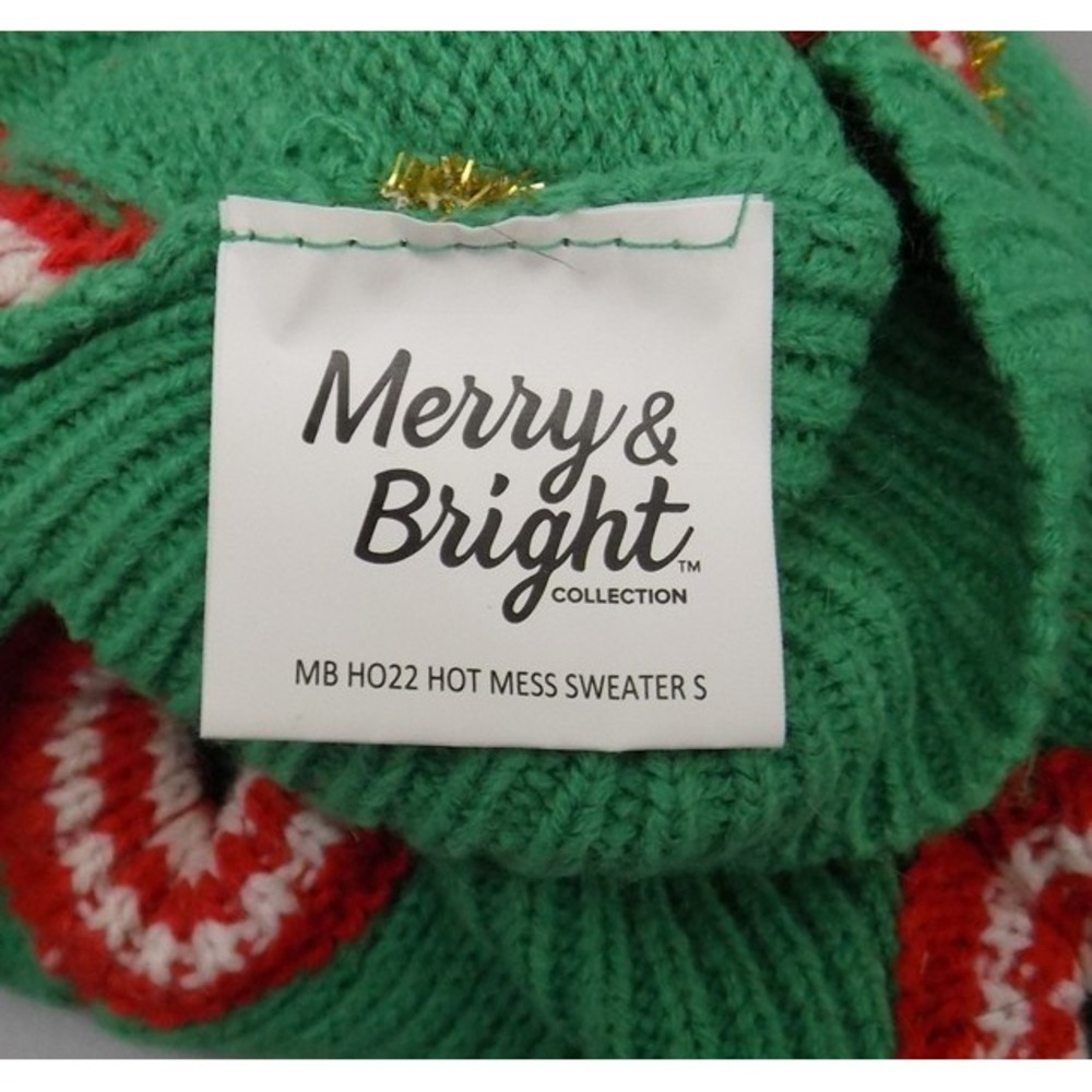 Dog Sweater Christmas Size Small Holiday Hot Mess Merry & Bright 15" Long Ugly - Picture 7 of 11